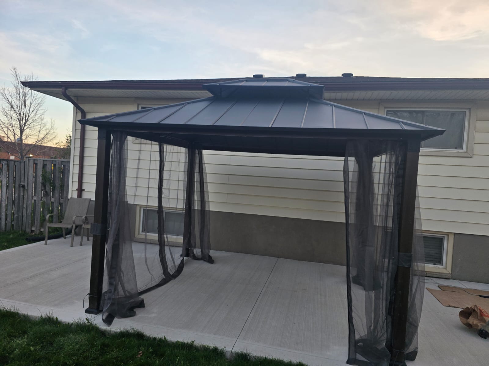 Completed gazebo with netting